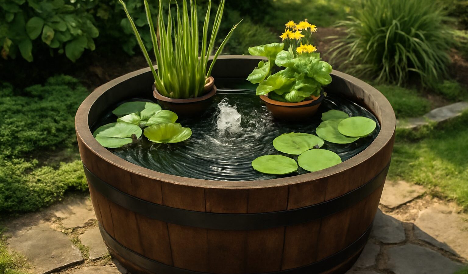 whiskey barrel pond