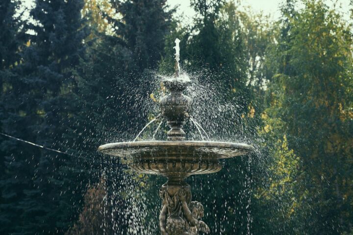 water fountain in the middle of the forest