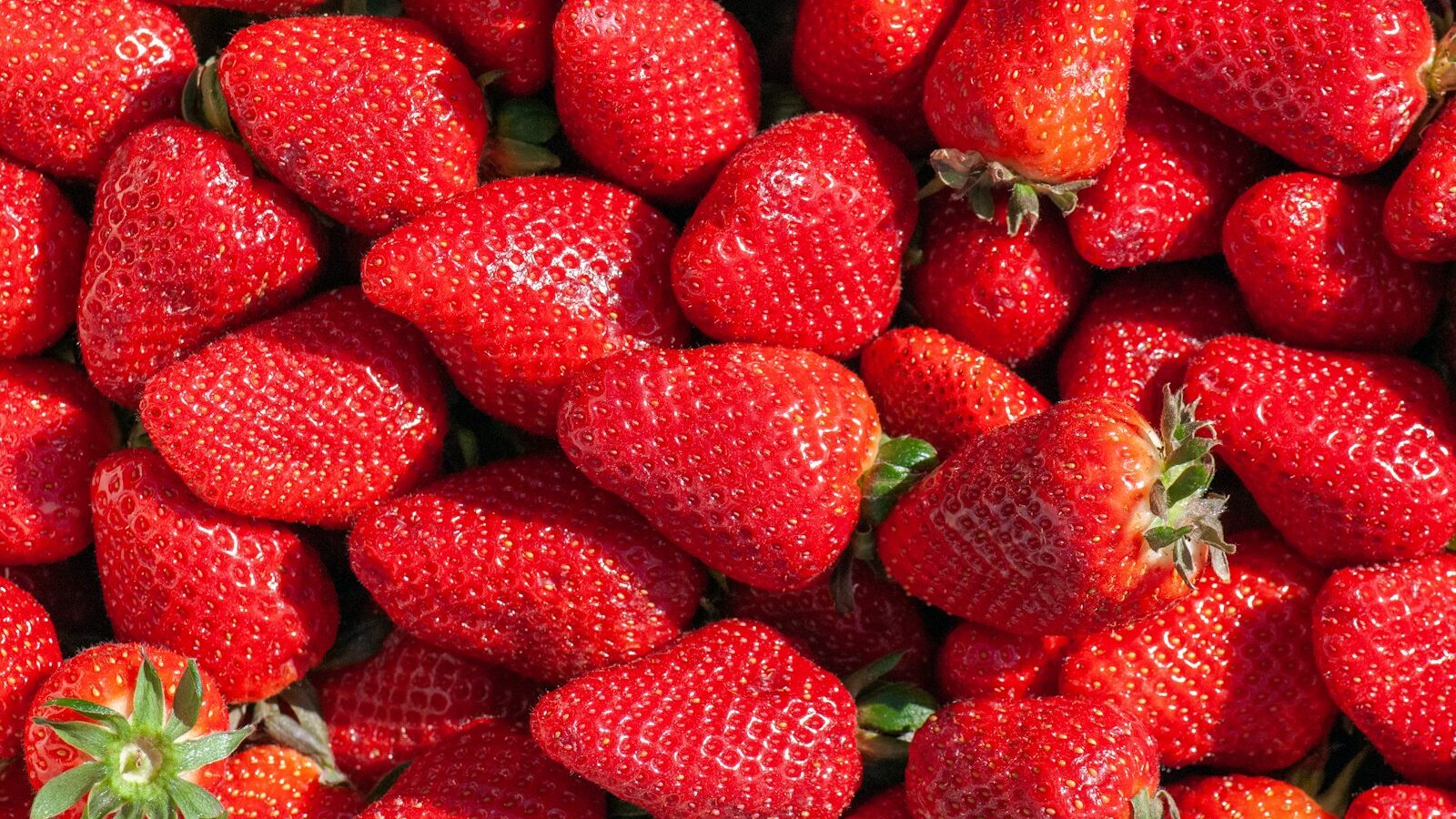 red strawberries on green leaves